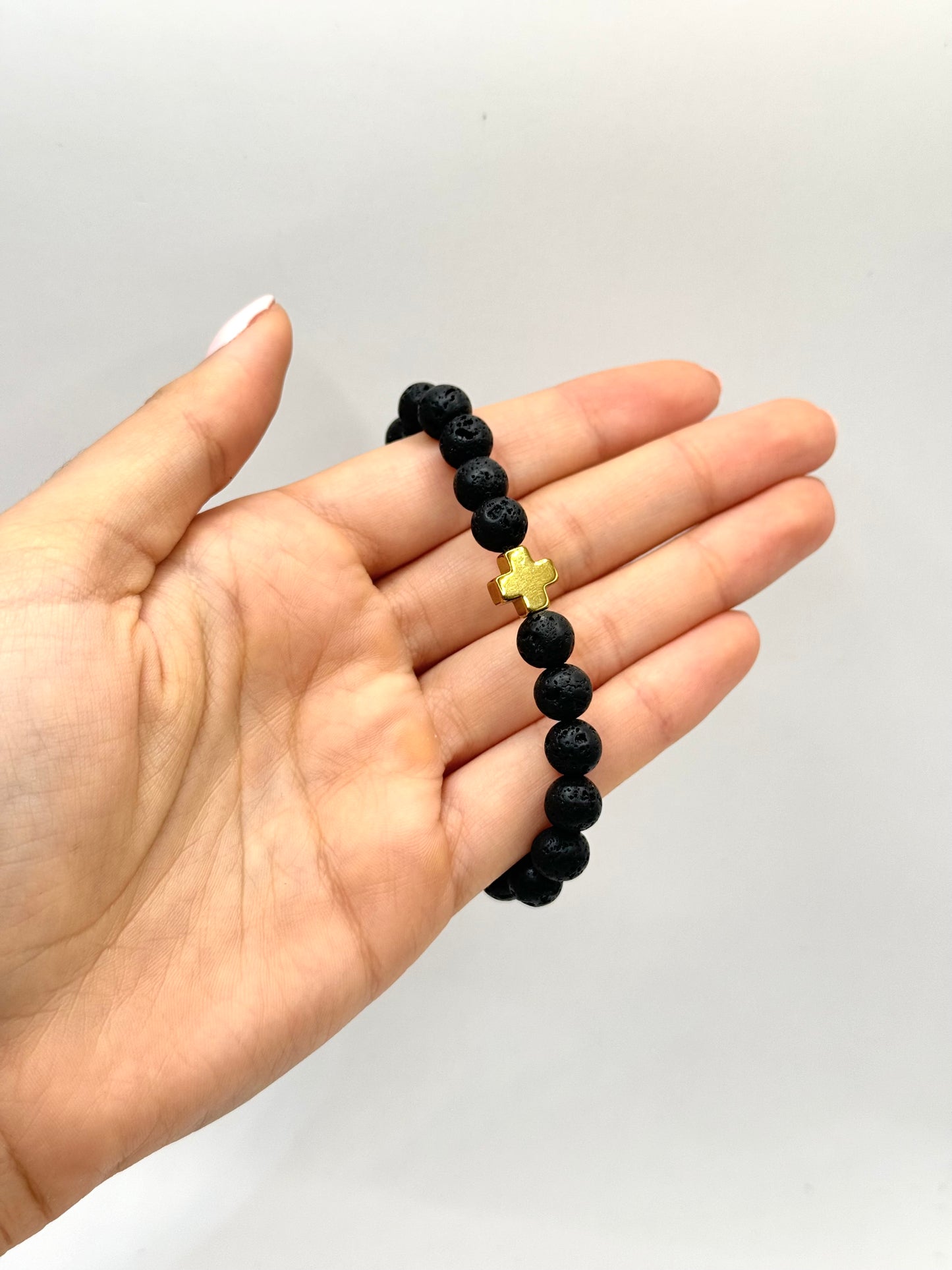 PULSERA BOLITAS DIJE CRUZ