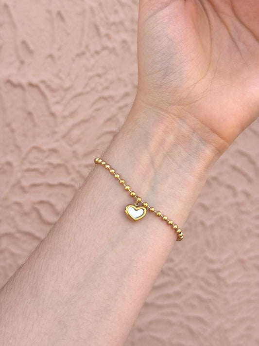 PULSERA BALINES CON DIJE CORAZÓN BLANCO