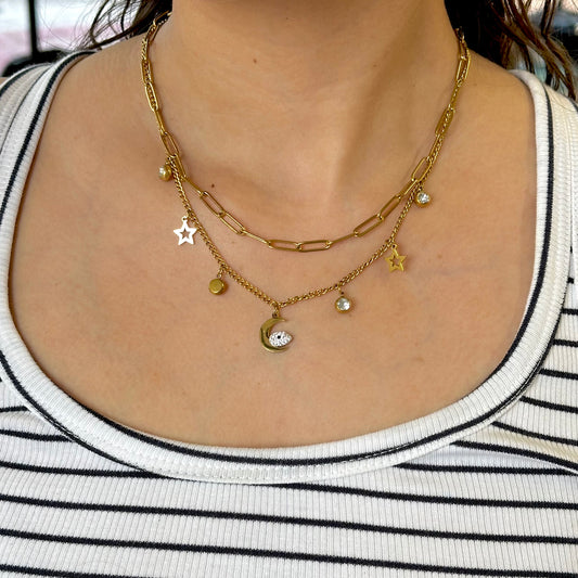 COLLAR DOBLE ESLABONES + DIJES COLGANTES